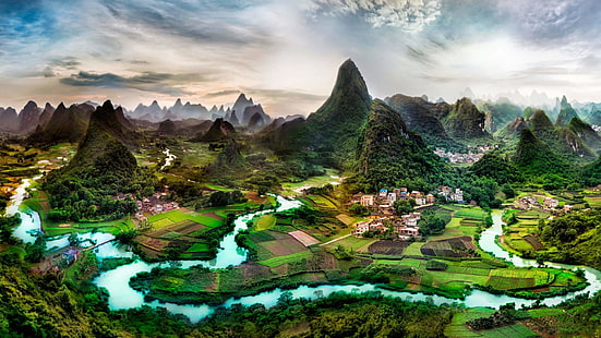 vatten, natur, Li River, Kina, landskap, berg, HD tapet HD wallpaper