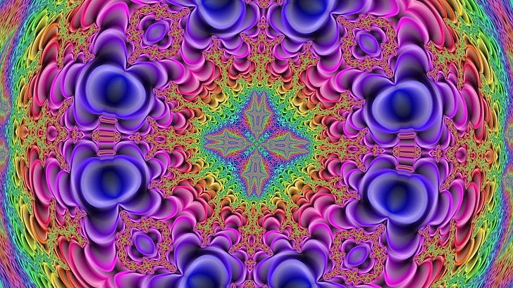 ilusi optik beraneka warna, kaleidoskop, fraktal, psikedelik, Wallpaper HD
