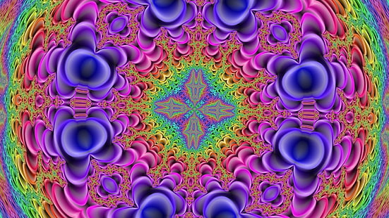 ilusi optik beraneka warna, kaleidoskop, fraktal, psikedelik, Wallpaper HD HD wallpaper
