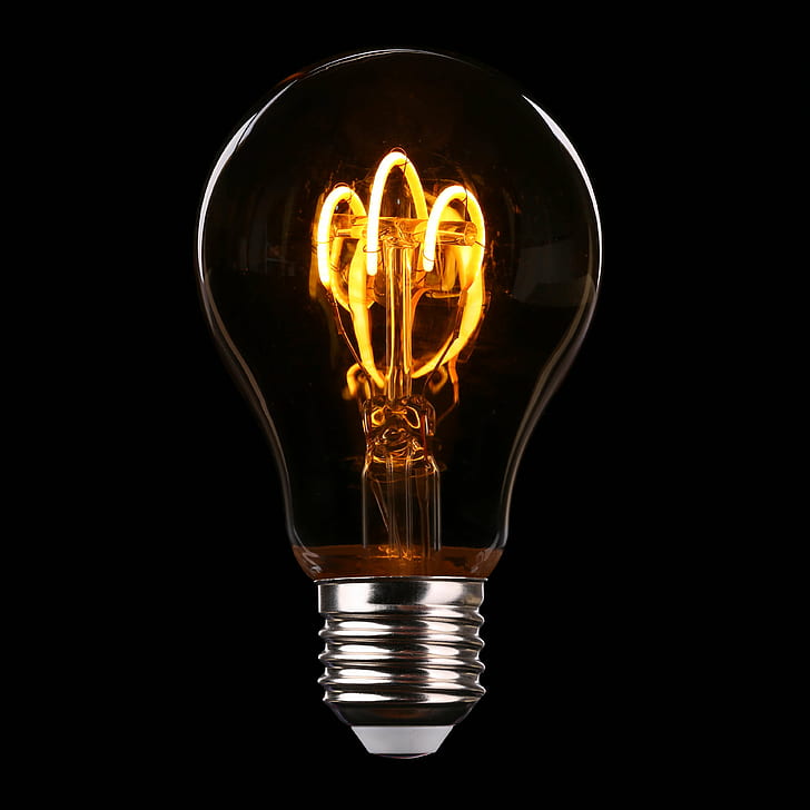 ampoule, gros plan, électricité, énergie, filament, idée, illuminé, lumière, ampoule électrique, ampoule électrique, puissance, Fond d'écran HD