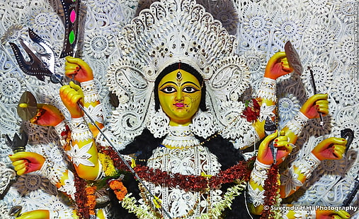 Maa Durga 2014, estátua de divindade multicolorida, Ásia, Índia, HD papel de parede HD wallpaper