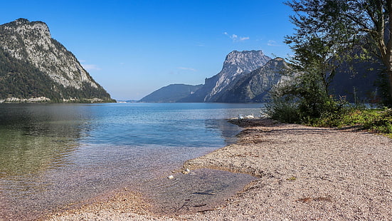 traunsee, austria, mountain, lake, europe, lake traunsee, landscape, salzkammergut, upper austria, HD wallpaper HD wallpaper