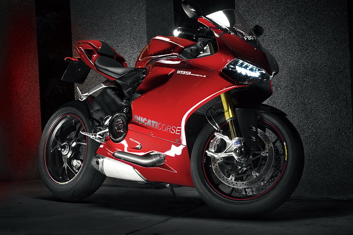 червен Ducati Corse спортен мотоциклет, ducati, 1199, ducati 1199 panigale, мотоциклет, червен, HD тапет