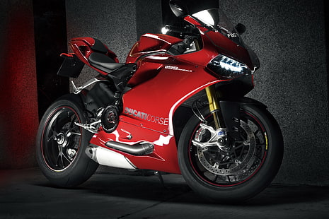 moto deportiva roja Ducati Corse, ducati, 1199, ducati 1199 panigale, motocicleta, roja, Fondo de pantalla HD HD wallpaper