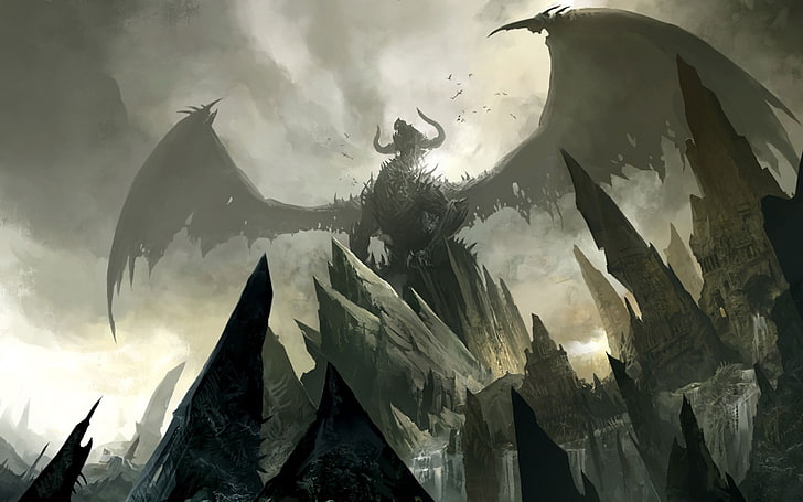 Monster Hunter World splash art, arte de fantasía, arte conceptual, Guild Wars, Guild Wars 2, videojuegos, dragón, Fondo de pantalla HD