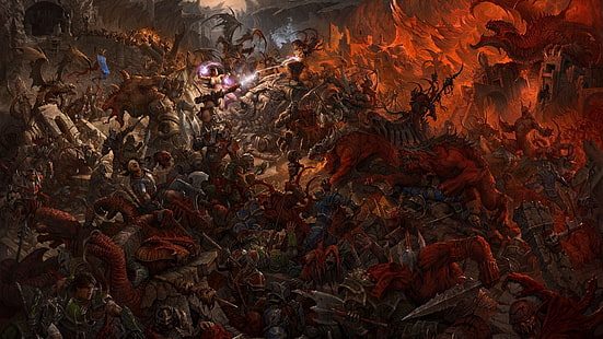 Warhammer, битва, фэнтези, произведения искусства, орки, магия, воины, драконы, игры, HD обои HD wallpaper