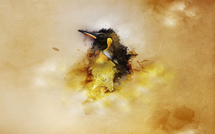ilustracja czarno-żółtego ptaka, Linux, Tapety HD
