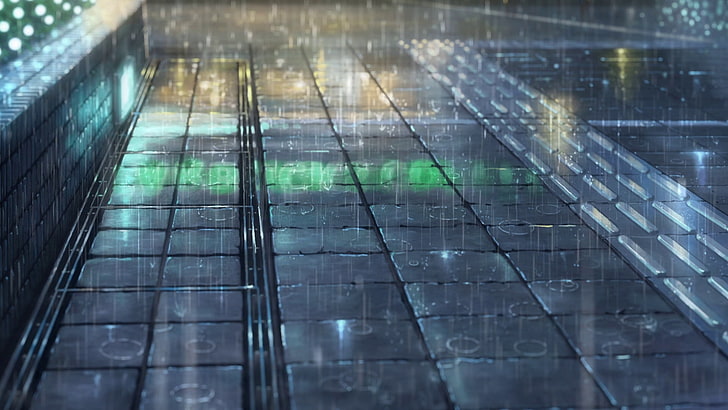 illustrazione grigia delle piastrelle per pavimento, Kimi no Na Wa, il tuo nome, paesaggio urbano, costruzione, marciapiedi, pioggia, via, realistico, Sfondo HD