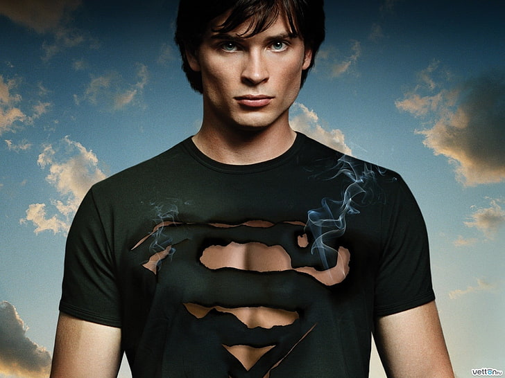 herrens svarta och grå t-shirt med rund hals, skådespelare, serien, Superman, Clark Kent, Tom Welling, Smallville, HD tapet