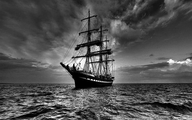 Sailing Ship in Dark, dark, ship, sailing, HD wallpaper