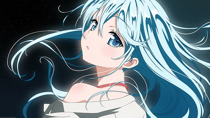anime, gadis anime, rambut biru, mata biru, malam, Wallpaper HD