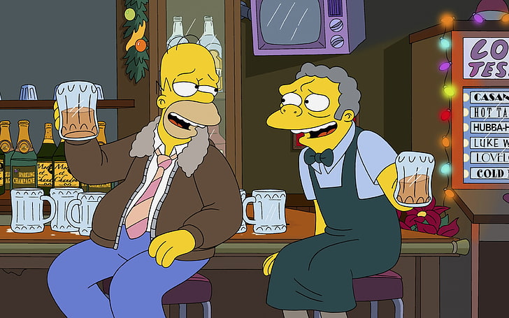 Homer Simpson, Los Simpson, cerveza, Homer Simpson, Moe Sizlack, bar, Fondo de pantalla HD