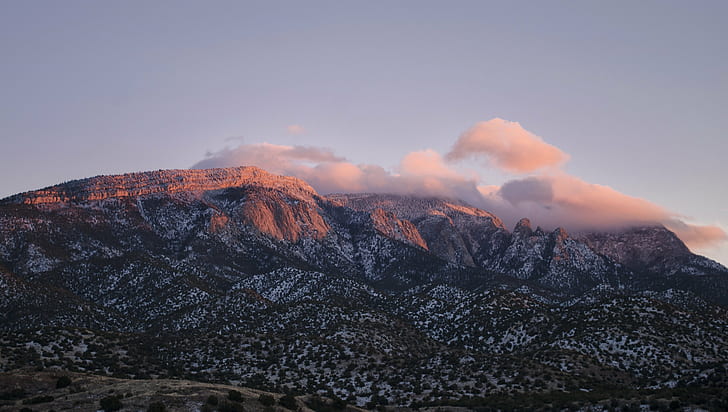 clouds on mountain, Sandia Peak, Sunset, clouds, mountain, New Mexico, nikon D7000, nature, mountain Peak, landscape, snow, scenics, outdoors, sky, rock - Object, beauty In Nature, hiking, travel, HD wallpaper