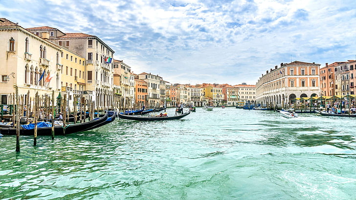 архитектура, изкуство, зает, канал Гранде, канал, откриване, гондоли, ваканция, домове, човек, Италия, лято, традиция, транспорт, пътуване, Венеция, Венеция, работа, HD тапет