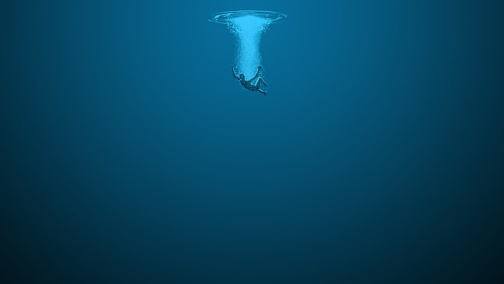 Grafik der ertrinkenden Person, digitale Kunst, Minimalismus, Unterwasser, Blau, Wasser, Grafik, HD-Hintergrundbild