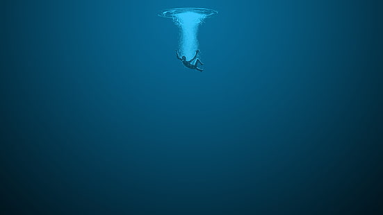 artwork of person drowning, digital art, minimalism, underwater, blue, water, artwork, HD wallpaper HD wallpaper