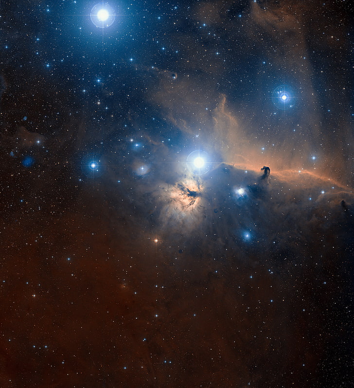 illustrazione della galassia, stelle, nebulosa, fiamma, costellazione, Orione, testa di cavallo, Sfondo HD, sfondo telefono