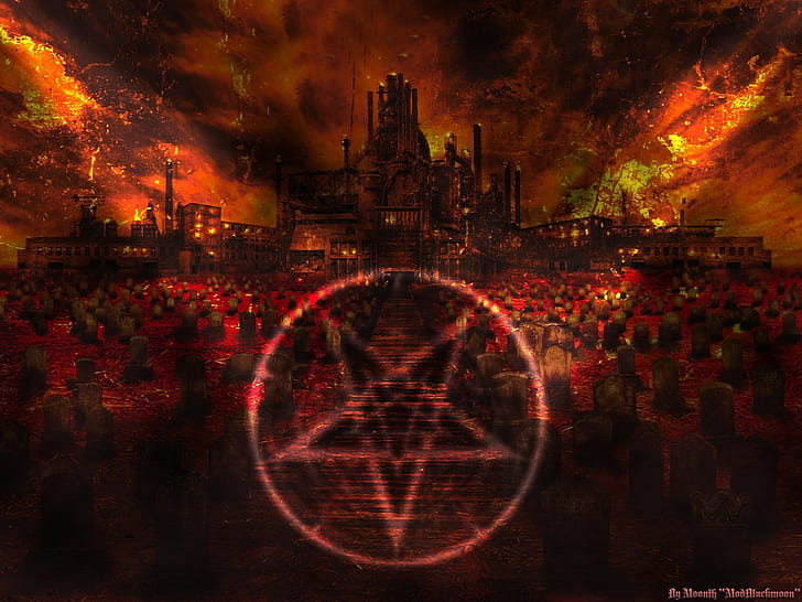 devils satanic pentagram fire, HD wallpaper