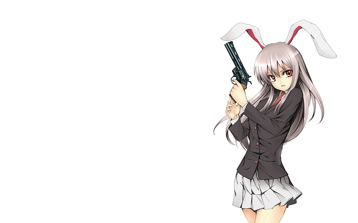аниме, аниме девушки, пистолет, Touhou, Reisen Udongein Inaba, оружие, ушки кролика, мини юбка, HD обои