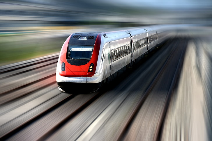 серебряно-красная пуля поезд, движение, поезд, скорость, HD обои