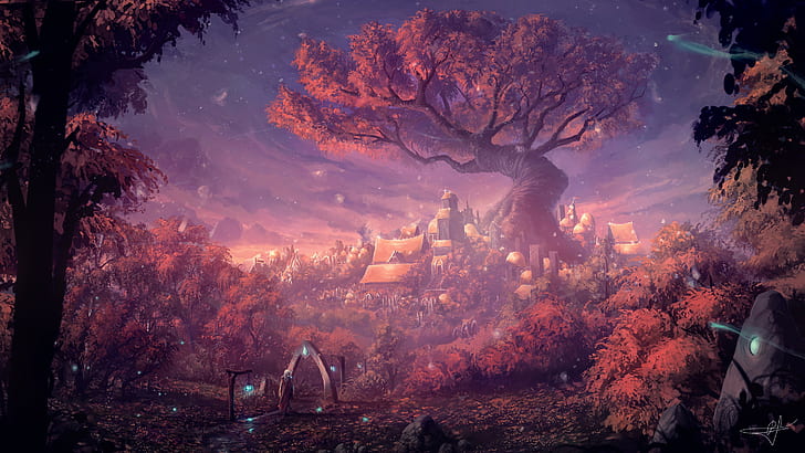 Fantasy Forest City, HD papel de parede