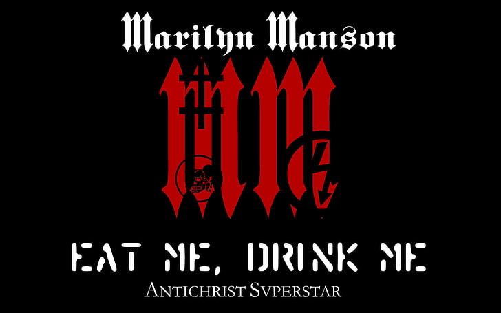 Marilyn Manson, typografi, musik, enkel bakgrund, svart bakgrund, HD tapet