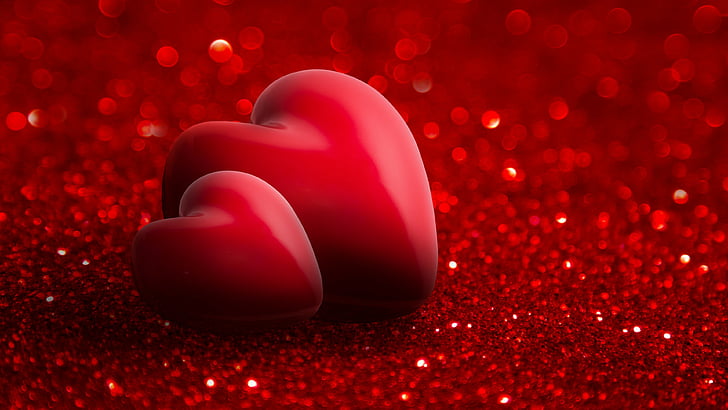 två röda hjärtan illustration, Alla hjärtans dag, kärleksbild, hjärta, röd, 4k, HD tapet