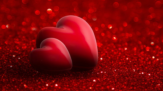 2つの赤いハートイラスト、バレンタインデー、愛のイメージ、ハート、赤、4 k、 HDデスクトップの壁紙 HD wallpaper