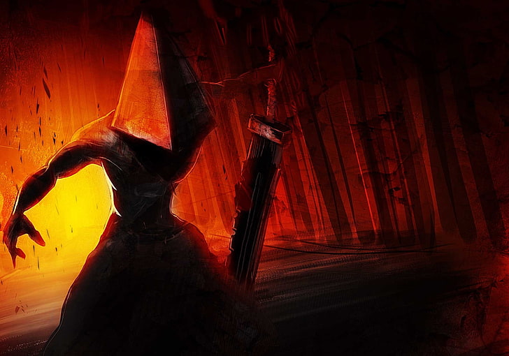 Tête de pyramide de colline silencieuse, armes, main, épée, le démon, casque, colline silencieuse, Fond d'écran HD