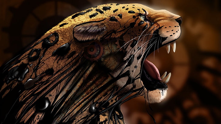 tiger illustration, abstract, animals, leopard, digital art, artwork, HD wallpaper