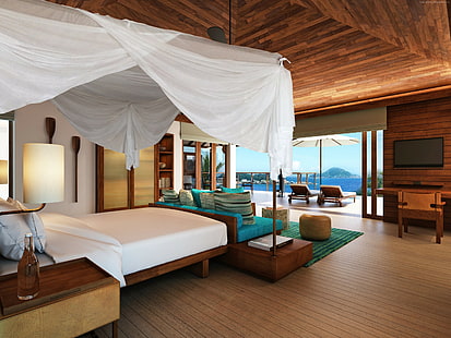 Lux, blå, säng, Maldiverna Water Villa, turism, Bästa hotellen 2015, bokning, utväg, semester, resa, HD tapet HD wallpaper