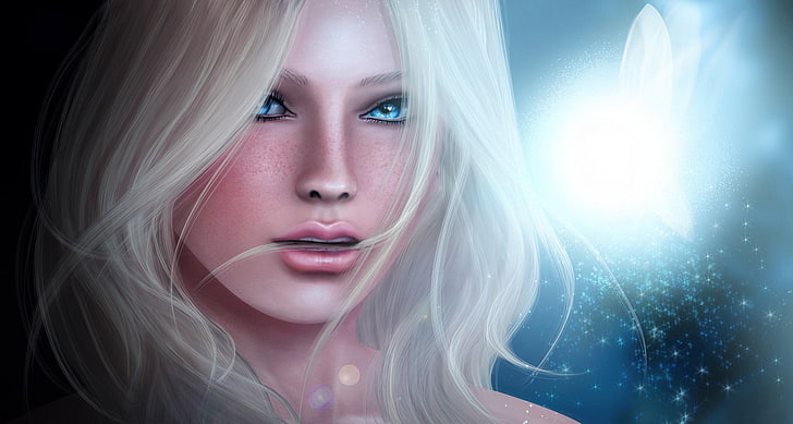 fantasy art, fantasy girl, artwork, face, blue eyes, HD wallpaper