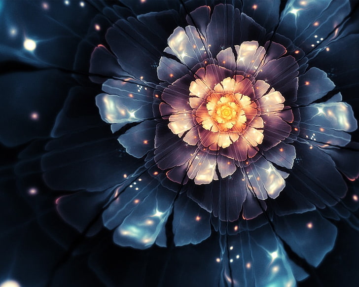 fond d'écran numérique de fleurs pétales noir, blanc et gris, abstrait, fractale, fleurs fractales, Fond d'écran HD