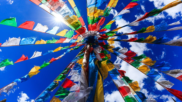 宗教、仏教、チベット、旗、祈りの旗、祈りの旗、肺、 HDデスクトップの壁紙