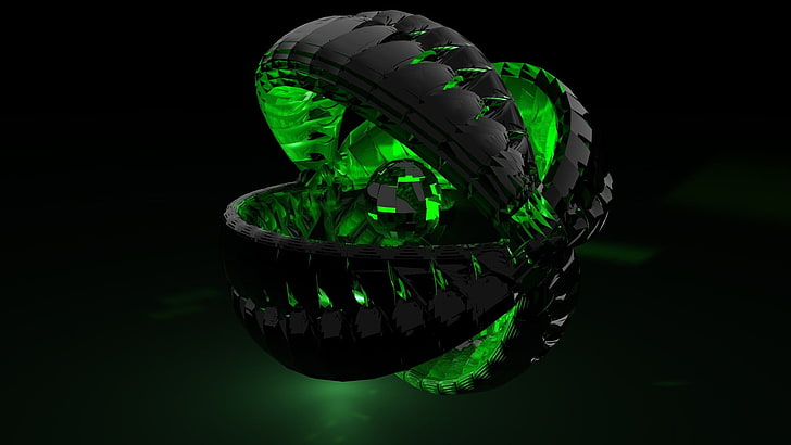 ديكور مضاء باللونين الأسود والأخضر ، فن رقمي ، أخضر، خلفية HD