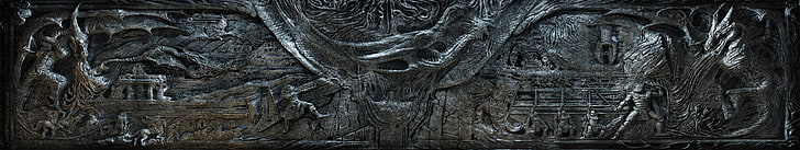 ديكور لوحة باللون الرمادي ، جدار Alduin ، The Elder Scrolls V: Skyrim، خلفية HD