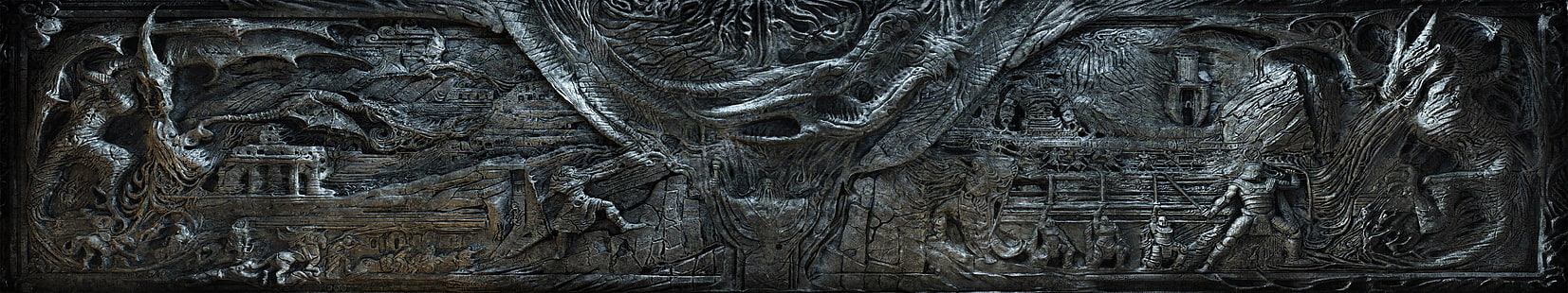 décor de tableau conçu gris, mur d'Alduin, The Elder Scrolls V: Skyrim, Fond d'écran HD HD wallpaper