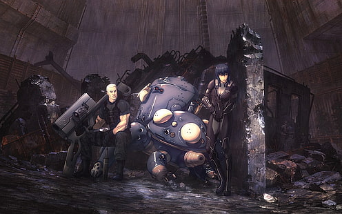 Fantasma Cyberpunk na ilustração do escudo, Ghost in the Shell, Kusanagi Motoko, Batou, Tachikoma, anime girls, anime, HD papel de parede HD wallpaper