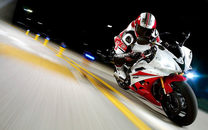 czerwono-biały motocykl sportowy, Yamaha R6, Yamaha YZF, motocykl, Tapety HD
