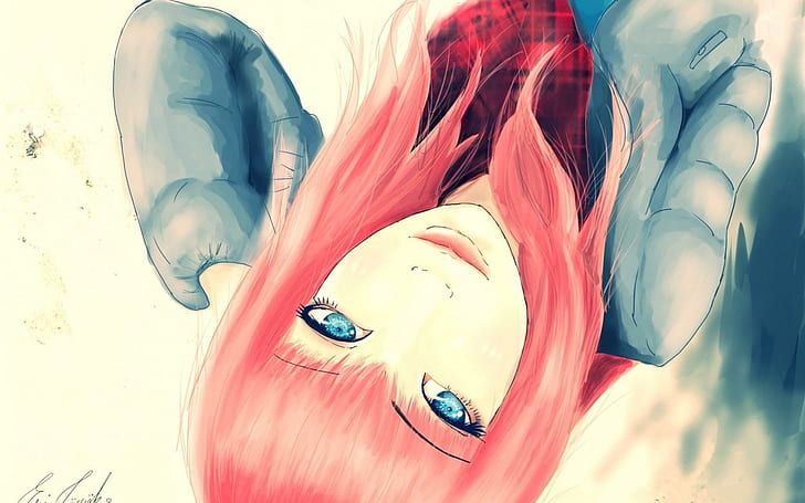Картина Момиче Blue Eyes Pink Hair Art, живопис, момиче, синьо, очи, розово, коса, HD тапет