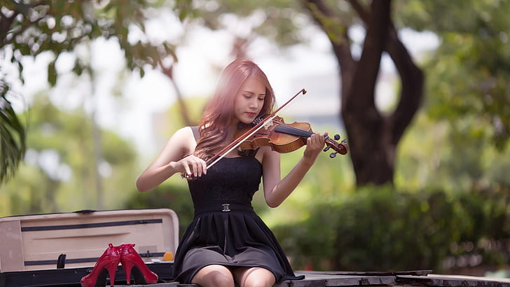 音楽少女、アジア、バイオリン、音楽、少女、アジア、バイオリン、 HDデスクトップの壁紙