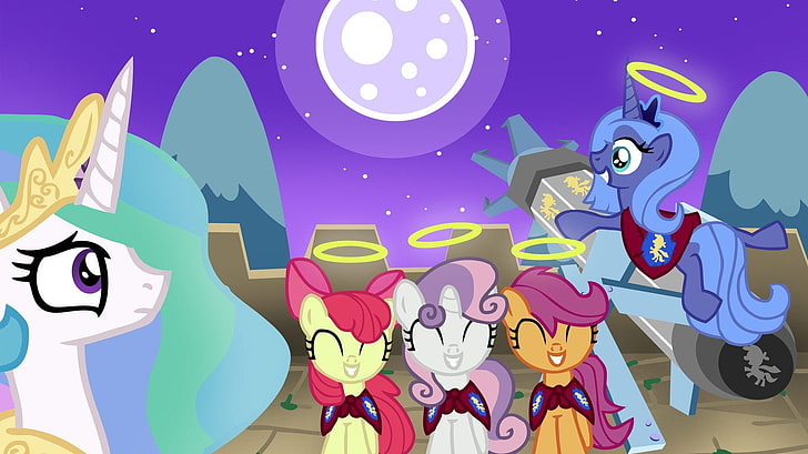 TV Show, My Little Pony: Friendship is Magic, Apple Bloom, My Little Pony, Princess Celestia, Princess Luna, Scootaloo (My Little Pony), Sweetie Belle, Vector, HD wallpaper