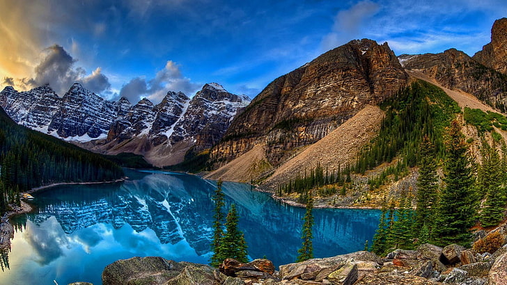 планини, отражение, отражение, отражение, езеро, HD тапет