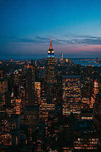 مدينة ليلية ، أضواء المدينة ، ناطحة سحاب ، نيويورك ، حاضرة ، منظر علوي ، الولايات المتحدة الأمريكية، خلفية HD HD wallpaper