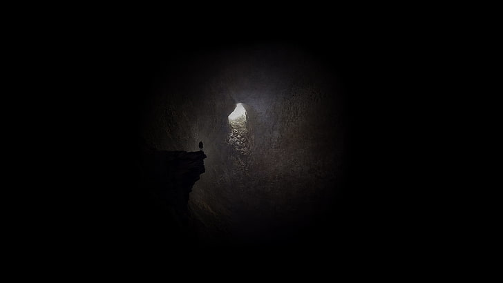 brązowy klif, jaskinia, światło słoneczne, ciemność, grafika, ciemność, Tapety HD