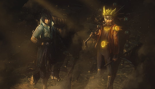 Wallpaper digital Sasuke dan Naruto, Uzumaki Naruto, Uchiha Sasuke, Naruto Shippuuden, Wallpaper HD HD wallpaper