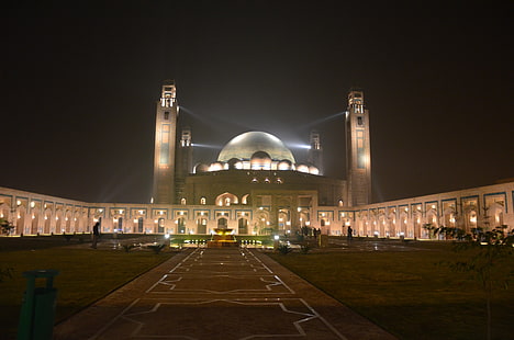 бежова куполна сграда, джамия, Лахор, ислямска архитектура, Пакистан, HD тапет HD wallpaper