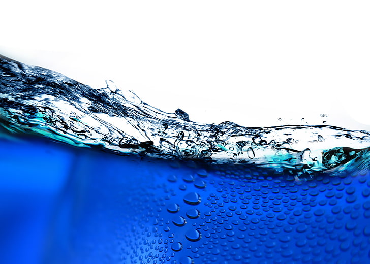 bubbles, white background, water, blue, water drops, HD wallpaper