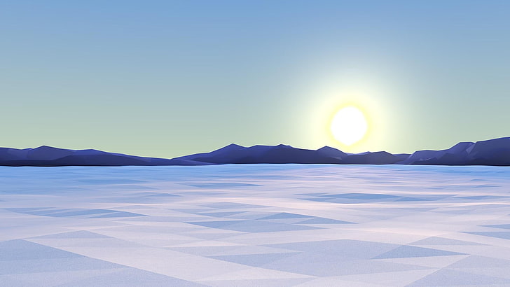 lukisan matahari terbit, poli rendah, lanskap, Matahari, seni digital, Wallpaper HD