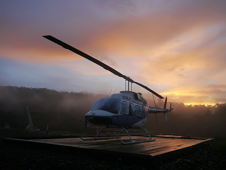 Jungle, Chopper, Sunrise, Helicopter, Bell, Morning, Scene, PNG, Longranger, 206, HD wallpaper